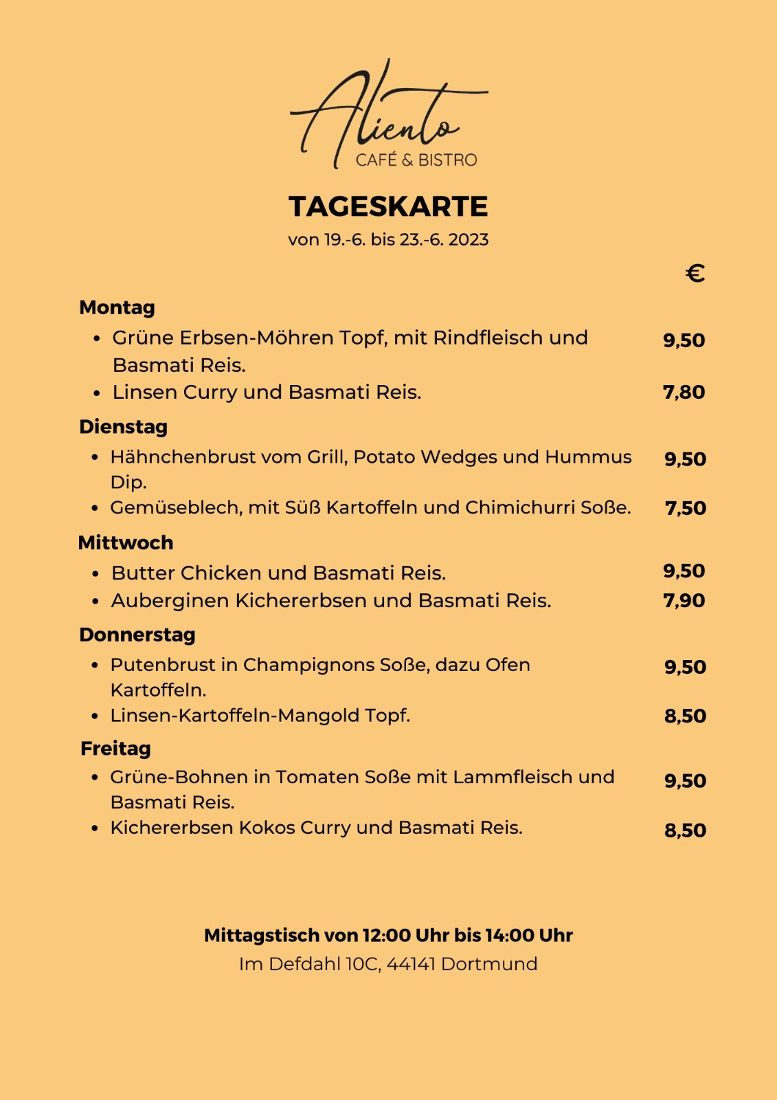 Speisekarte im Bistro